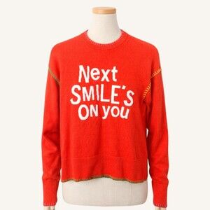 Kerri Rosenthal Orange Smile Sweater Size XS Graphic Knit Sweater Colorful Funky